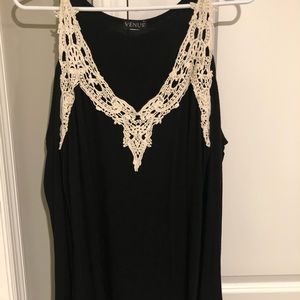 Black & Cream Crochet Cold Shoulder Top